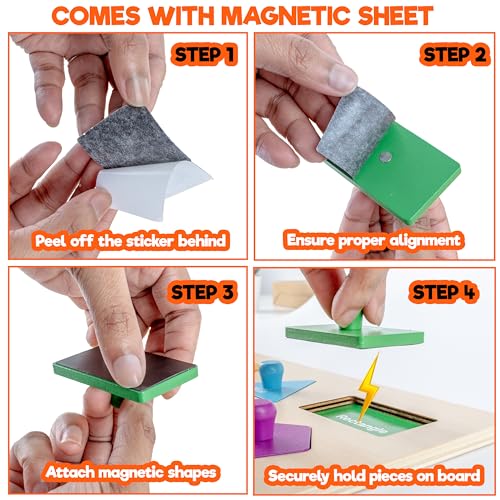 Bambibo Wooden Shape Puzzles for Kids Ages 3-5 | Magnetic, Toddler Puzzles with 16 Shapes and Knobs | 14 Bright Color Puzzles for Toddlers 1-3 | Montessori Toys Shapes Puzzles for Toddlers 3-5