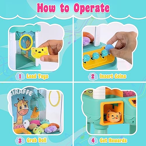 Bambibo Mini Claw Machine for Kids | Adjustable Size, Kids Vending Machine | Indoor Toys Mini Arcade Games for Kids Age 3-8 | Sea Green, Mini Arcade Machine with Music |Tiny Arcade Machines for Home