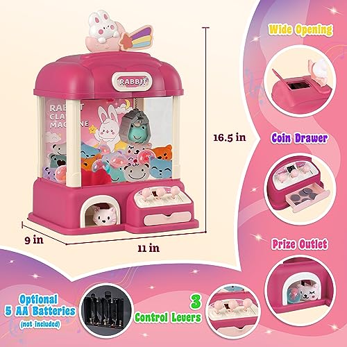 Bambibo Mini Claw Machine for Kids | Rabbit Themed, Kids Vending Machine | Indoor Toys Mini Arcade Games for Kids Age 3-8 | Pink Mini Arcade Machine with Music |Tiny Arcade Machines for Home