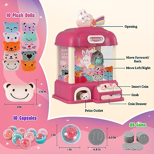 Bambibo Mini Claw Machine for Kids | Rabbit Themed, Kids Vending Machine | Indoor Toys Mini Arcade Games for Kids Age 3-8 | Pink Mini Arcade Machine with Music |Tiny Arcade Machines for Home