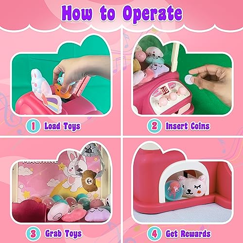 Bambibo Mini Claw Machine for Kids | Rabbit Themed, Kids Vending Machine | Indoor Toys Mini Arcade Games for Kids Age 3-8 | Pink Mini Arcade Machine with Music |Tiny Arcade Machines for Home