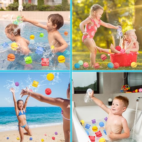 Bambibo Reusable Water Balloons for Kids - Pack of 18 | Anti Slip Animal Design, Water Bombs | Mesh Bag Refillable Water Balloons Quick Fill Magnetic Balls | Water Toys Pool Toys for Kids Ages 4-8