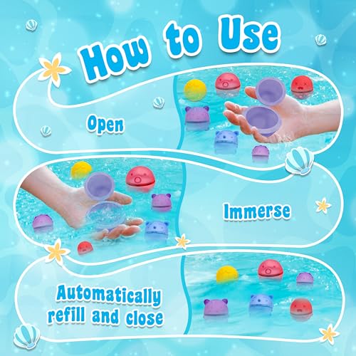 Bambibo Reusable Water Balloons for Kids - Pack of 18 | Anti Slip Animal Design, Water Bombs | Mesh Bag Refillable Water Balloons Quick Fill Magnetic Balls | Water Toys Pool Toys for Kids Ages 4-8