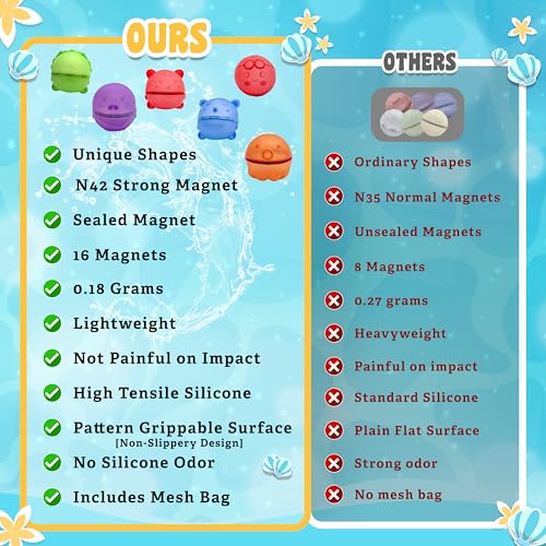 Bambibo Reusable Water Balloons for Kids - Pack of 18 | Anti Slip Animal Design, Water Bombs | Mesh Bag Refillable Water Balloons Quick Fill Magnetic Balls | Water Toys Pool Toys for Kids Ages 4-8
