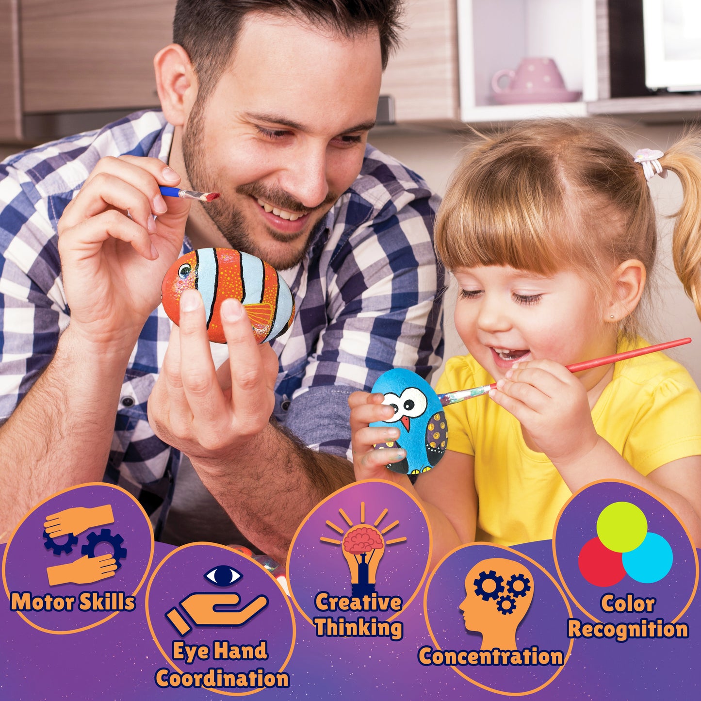 Bambibo Glow in The Dark Rock Painting Kit - Mega Pack, 62 Pcs | DIY Arts and Crafts for Kids 4-6 | Kids Rock Painting Supplies | Arts & Crafts Toys for Girls & Boys | Rock Painting Kit for Kids 6-12