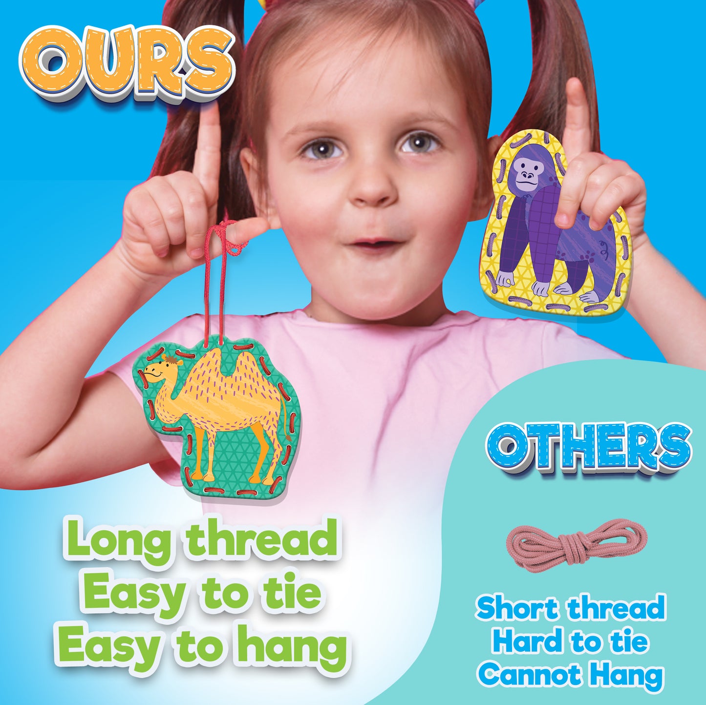 Bambibo Lacing Cards for Kids - Pack of 12 | Double Sided with Names and Features | Animal, Sewing Cards for Children | 12 Colorful Threading Toys for Toddlers | DIY Fine Motor Skills Ages - 3 4 5 6