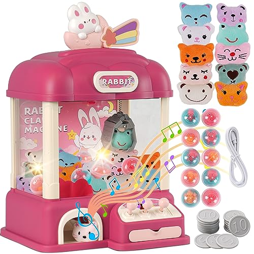 Bambibo Mini Claw Machine for Kids | Rabbit Themed, Kids Vending Machine | Indoor Toys Mini Arcade Games for Kids Age 3-8 | Pink Mini Arcade Machine with Music |Tiny Arcade Machines for Home
