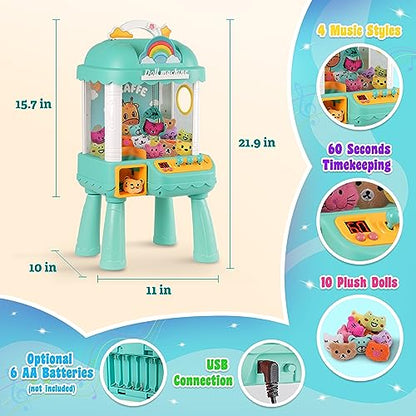 Bambibo Mini Claw Machine for Kids | Adjustable Size, Kids Vending Machine | Indoor Toys Mini Arcade Games for Kids Age 3-8 | Sea Green, Mini Arcade Machine with Music |Tiny Arcade Machines for Home