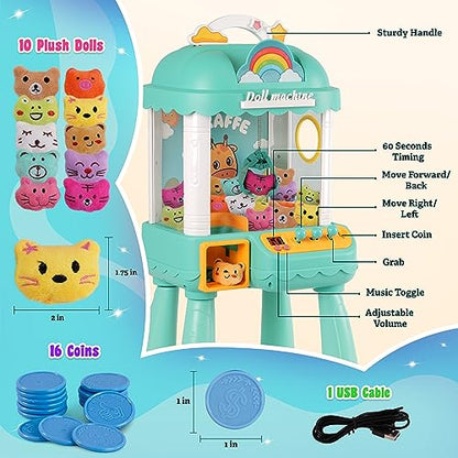 Bambibo Mini Claw Machine for Kids | Adjustable Size, Kids Vending Machine | Indoor Toys Mini Arcade Games for Kids Age 3-8 | Sea Green, Mini Arcade Machine with Music |Tiny Arcade Machines for Home