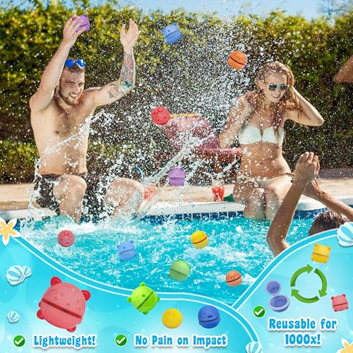 Bambibo Reusable Water Balloons Quick Fill - Pack of 18 | Anti Slip, Multi Shaped Water Bombs | Mesh Bag | Refillable Water Balloons for Kids Magnetic Balls | Water Toys Pool Toys for Kids Ages 4-8