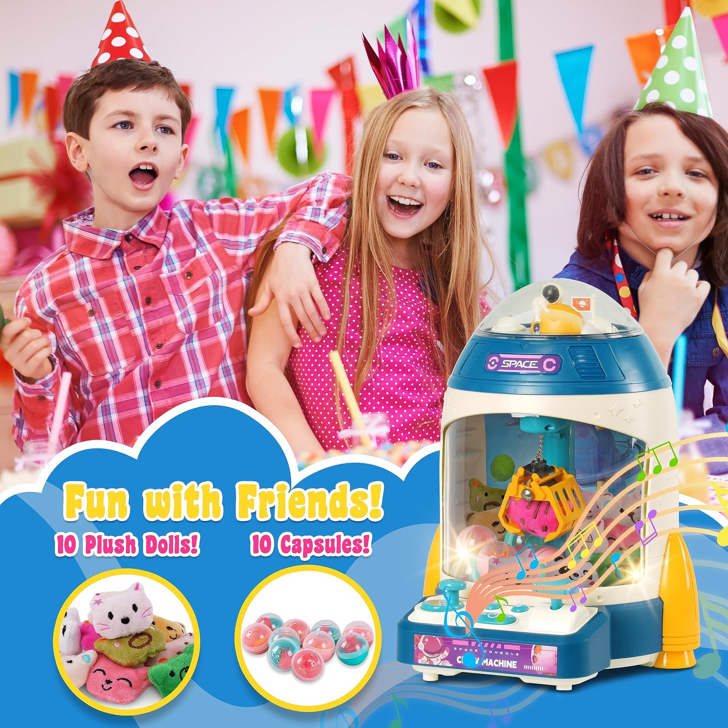 Bambibo Mini Claw Machine for Kids | Blue Rocket Shaped, Kids Vending Machine | Mini Arcade Games for Kids Age 3-8 | Mini Arcade Machine with Music |Tiny Arcade Machines for Home