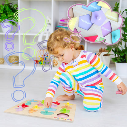 Bambibo Wooden Shape Puzzles for Kids Ages 3-5 | Toddler Puzzles with 16 Shapes and Knobs | 8 Pastel Color Puzzles for Toddlers 1-3 | Toddler Shapes Learning Toys | Shapes Puzzles for Toddlers 3-5